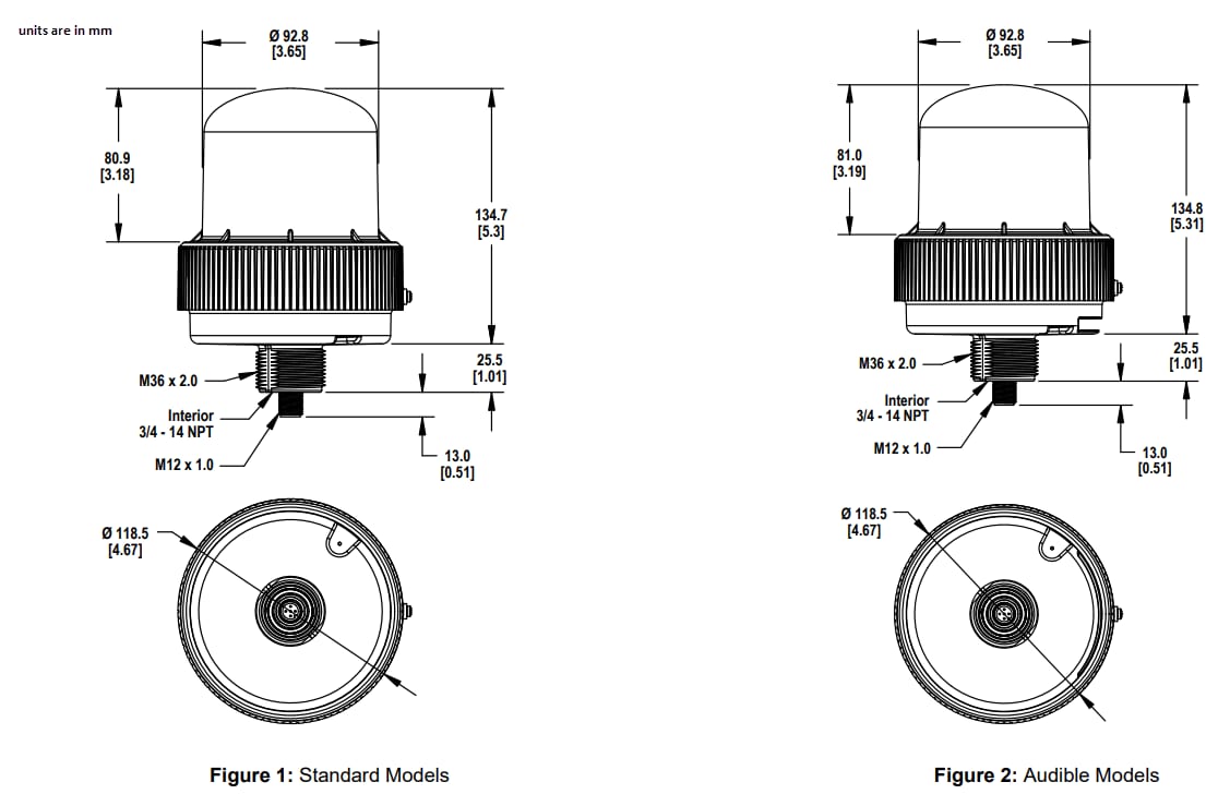 Mechanical Drawing - Banner Engineering K100 Basic Daylight Visible Beacons